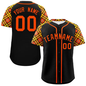 Custom Black Orange- Personalized Raglan Sleeves Authentic Baseball Jersey