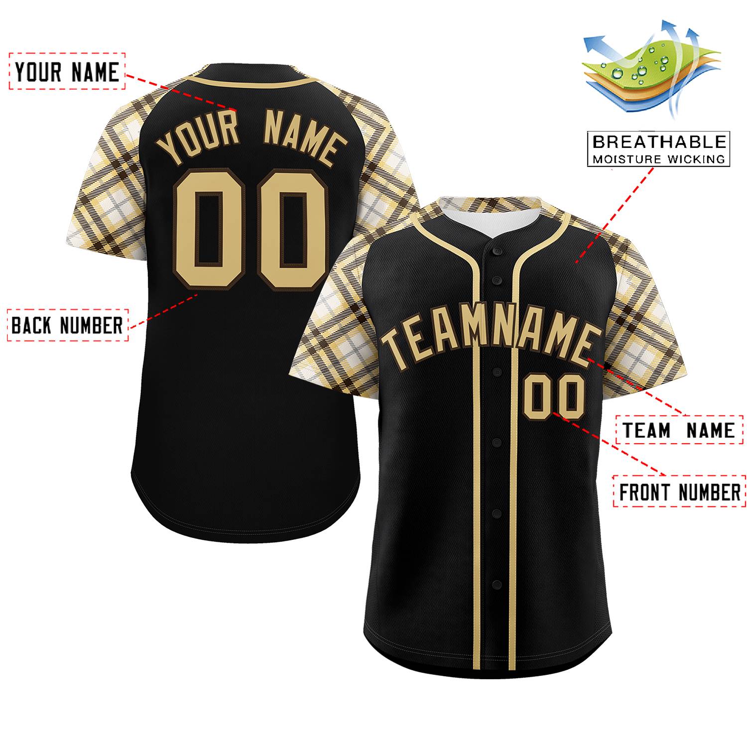 Custom Black Yellow- Personalized Raglan Sleeves Authentic Baseball Jersey