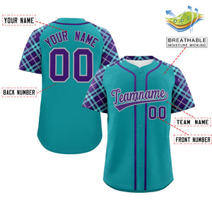 Custom Aqua Purple-Gray Personalized Raglan Sleeves Authentic Baseball Jersey