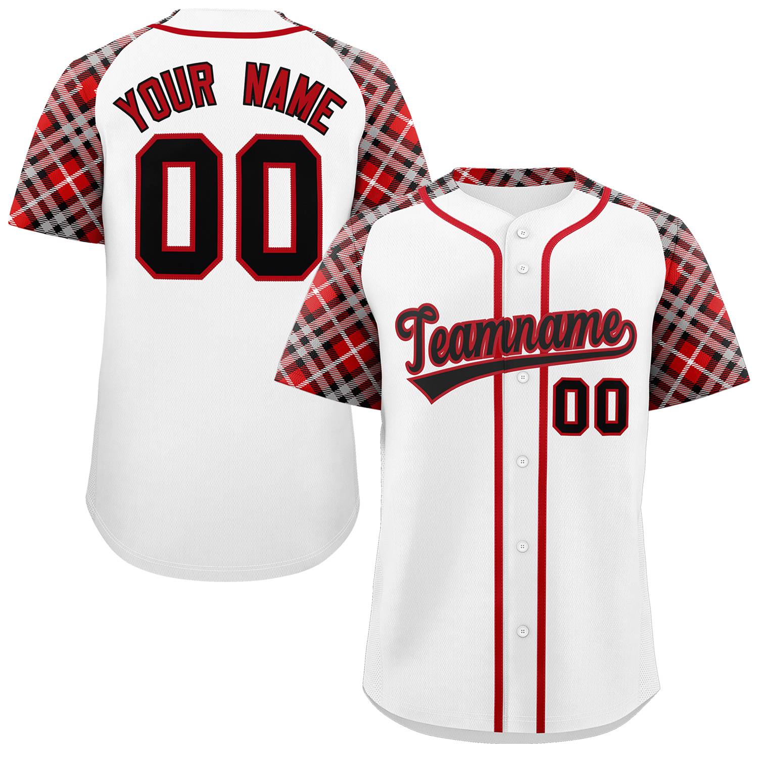 Custom White Black-Red Personalized Raglan Sleeves Authentic Baseball Jersey