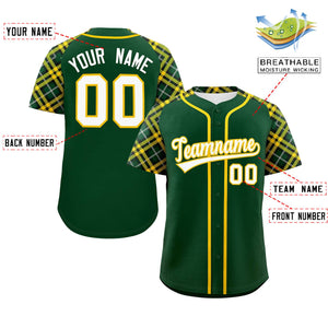 Custom Green White-Gold Personalized Raglan Sleeves Authentic Baseball Jersey