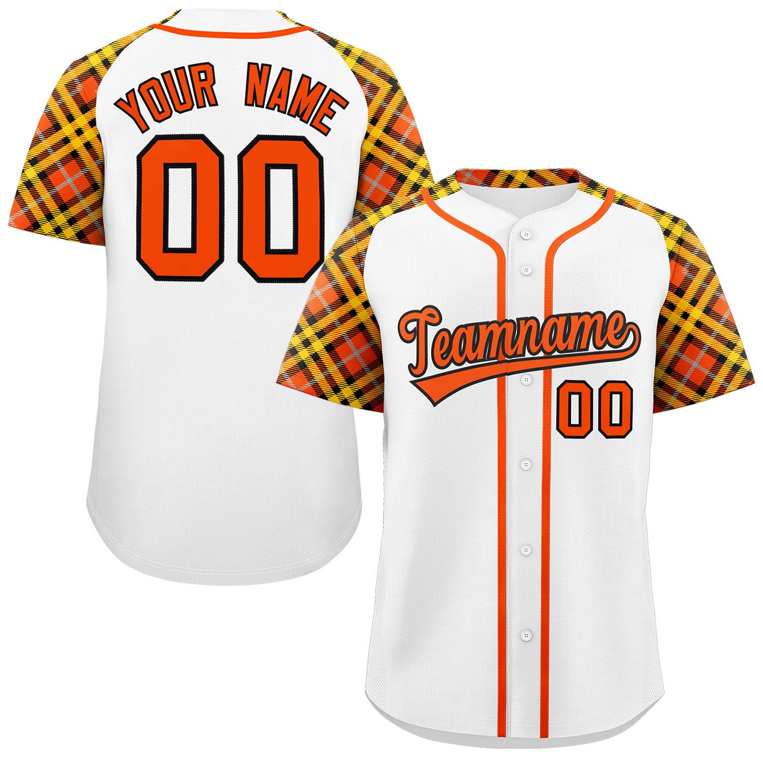 Custom White Orange-Black Personalized Raglan Sleeves Authentic Baseball Jersey