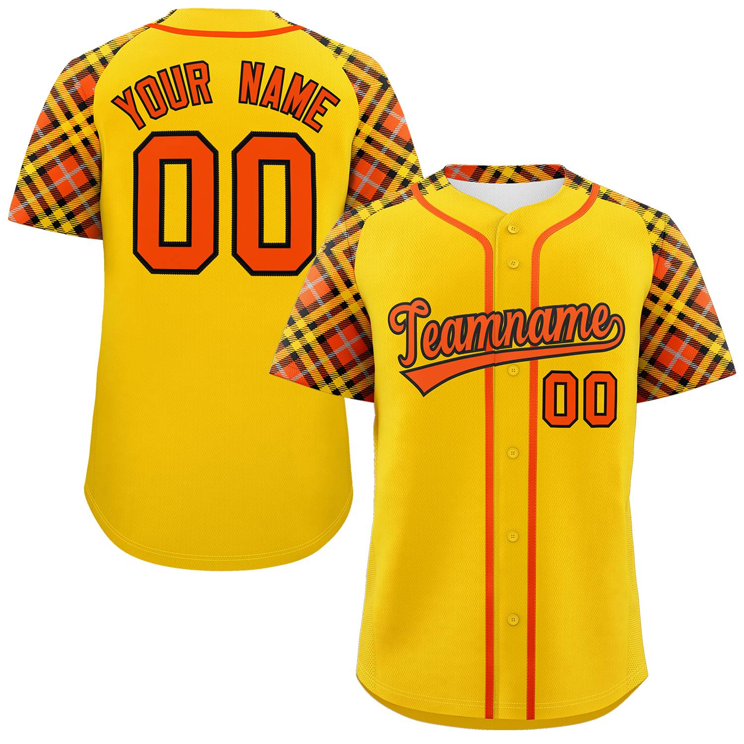 Custom Gold Orange-Black Personalized Raglan Sleeves Authentic Baseball Jersey