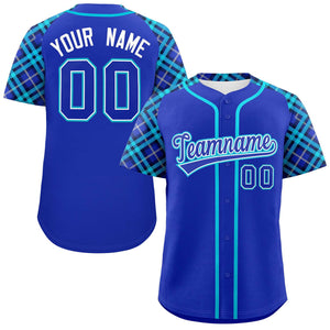 Custom Royal-Sky Blue Personalized Raglan Sleeves Authentic Baseball Jersey