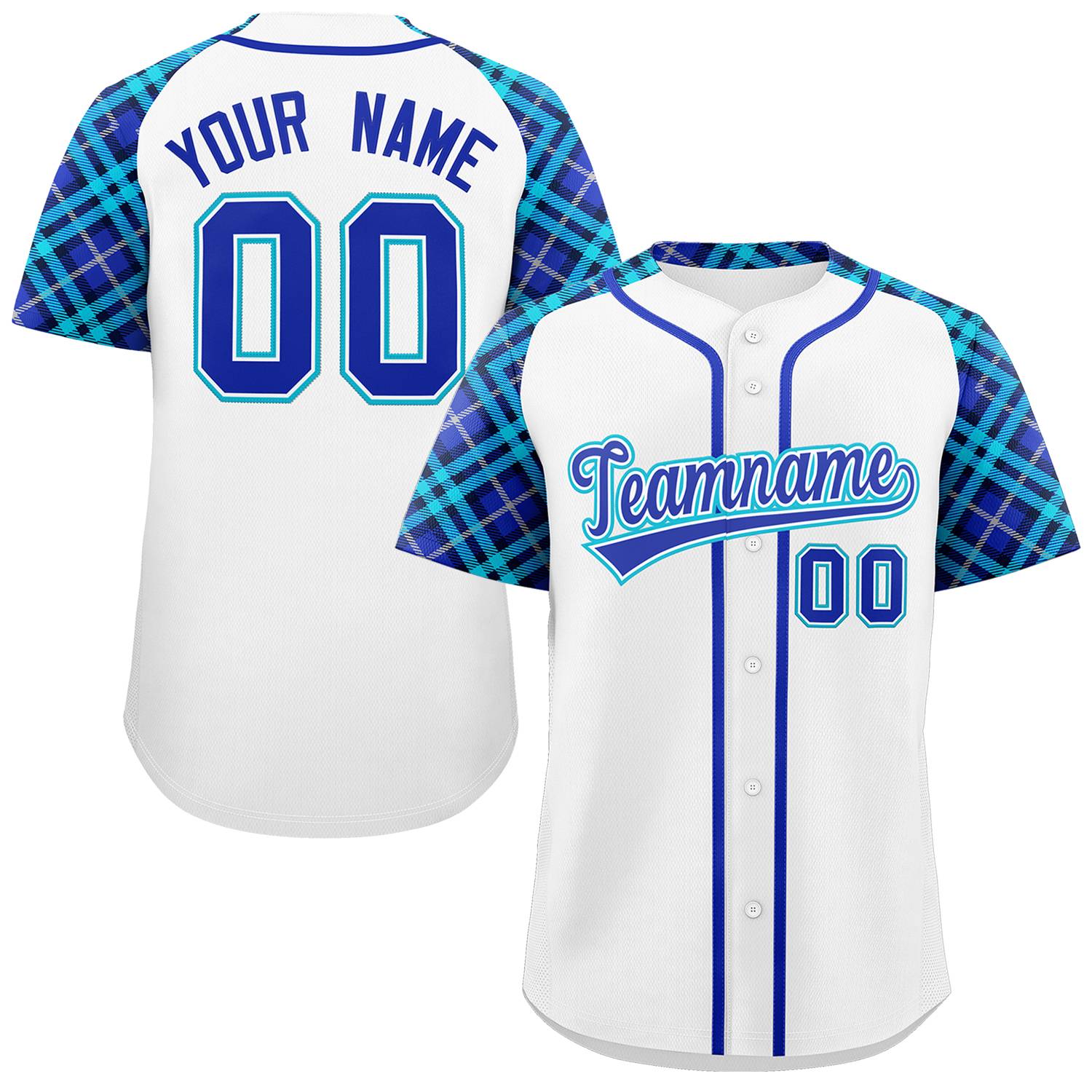 Custom White Royal-Sky Blue Personalized Raglan Sleeves Authentic Baseball Jersey