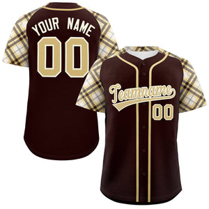 Custom Brown Khaki-Cream Personalized Raglan Sleeves Authentic Baseball Jersey