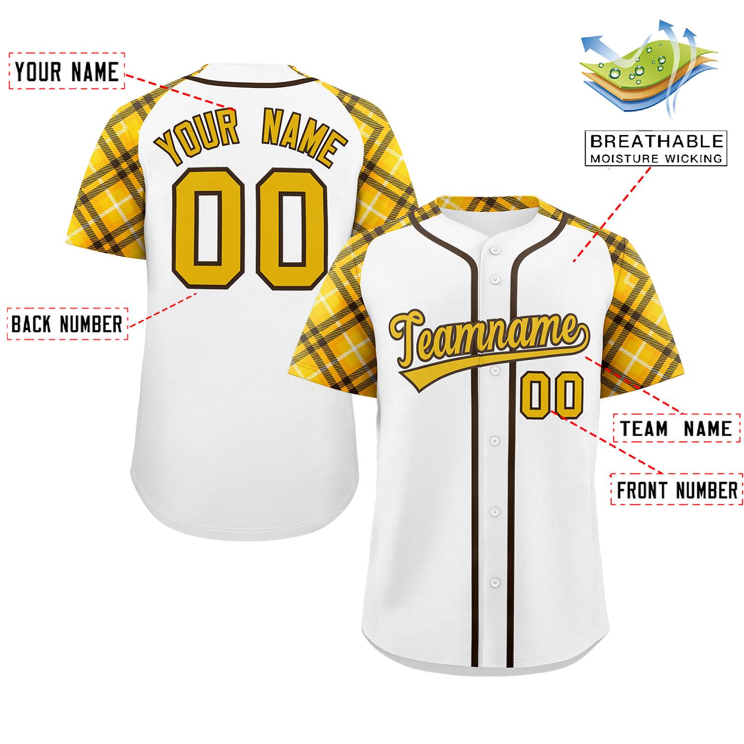 Custom White Gold-Brown Personalized Raglan Sleeves Authentic Baseball Jersey