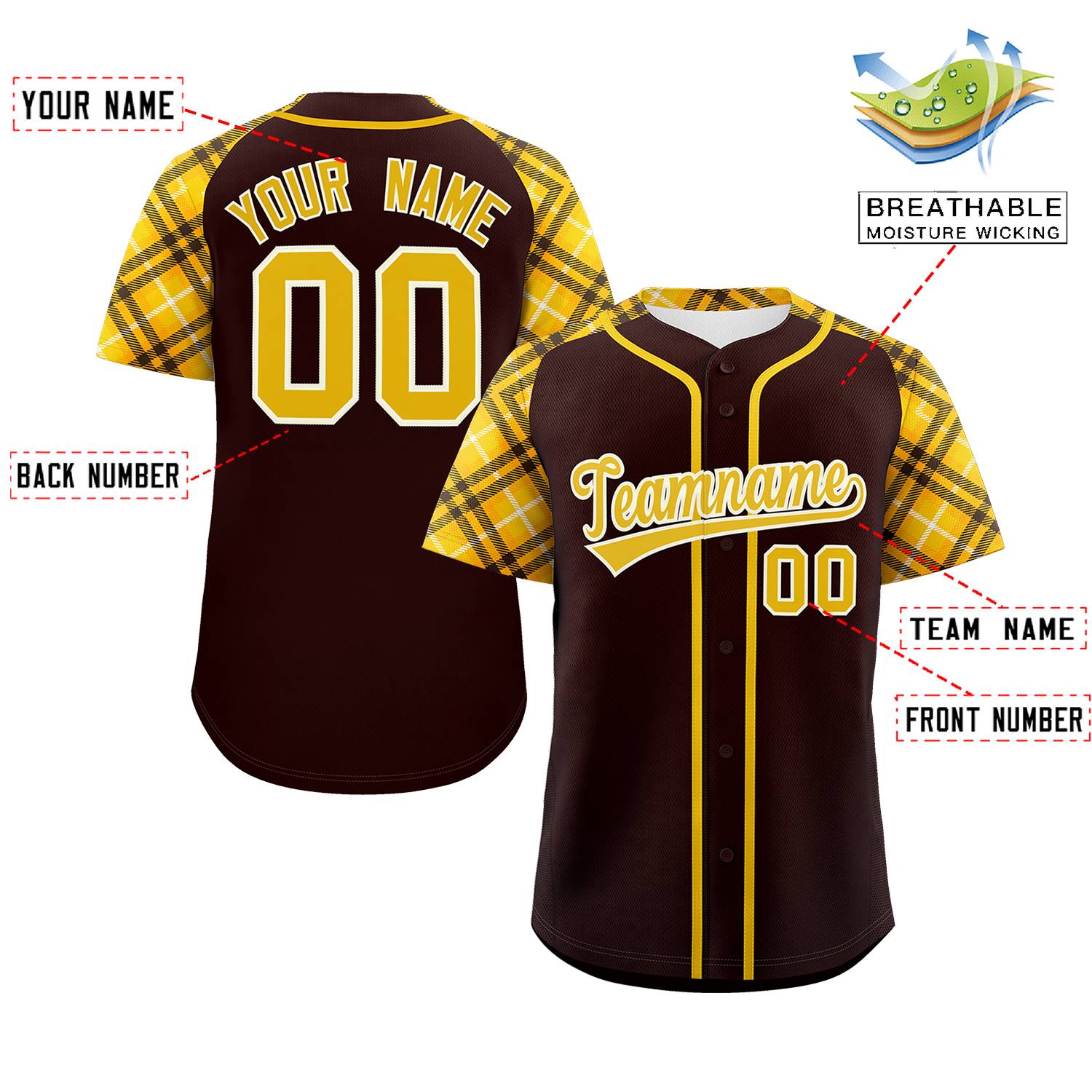 Custom Brown Gold-Cream Personalized Raglan Sleeves Authentic Baseball Jersey