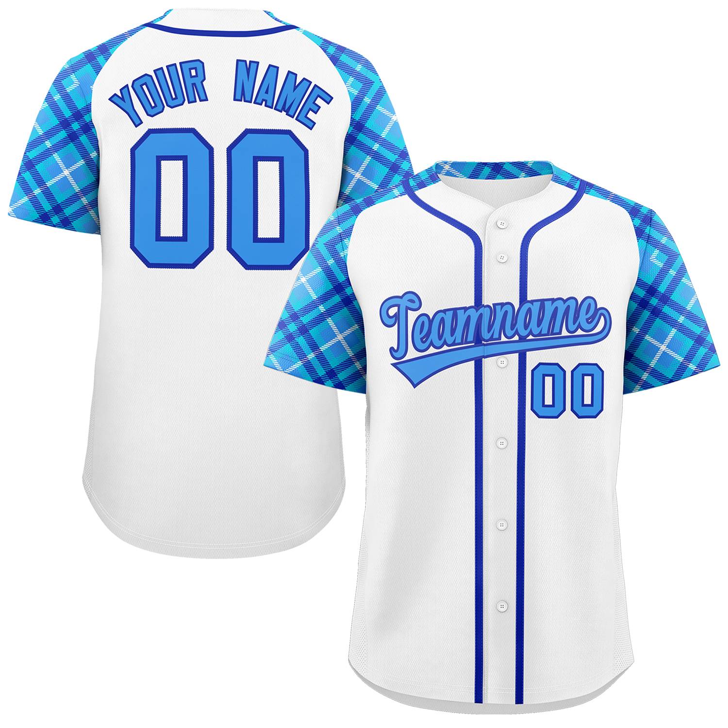 Custom White Powder Blue-Royal Personalized Raglan Sleeves Authentic Baseball Jersey