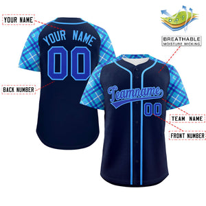 Custom Navy Royal-Powder Blue Personalized Raglan Sleeves Authentic Baseball Jersey