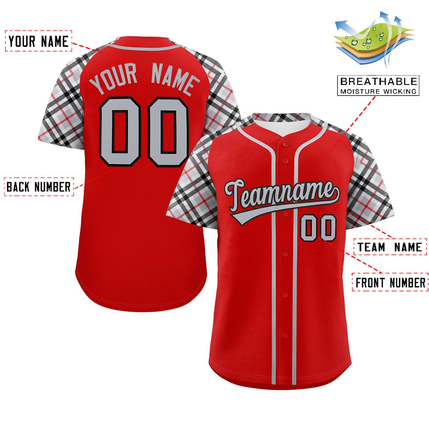 Custom Red Gray-Black Personalized Raglan Sleeves Authentic Baseball Jersey