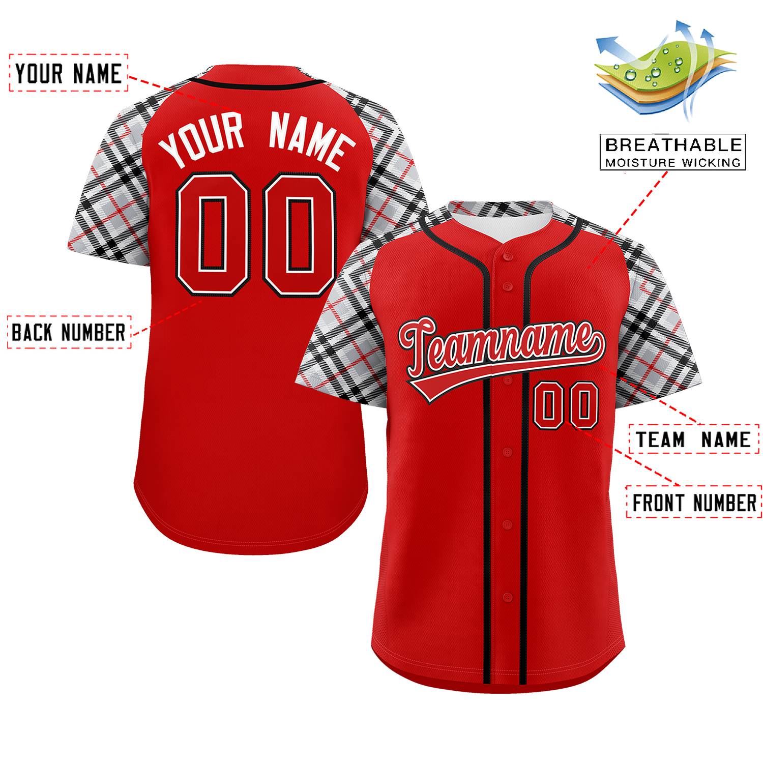 Custom Red-Black Personalized Raglan Sleeves Authentic Baseball Jersey