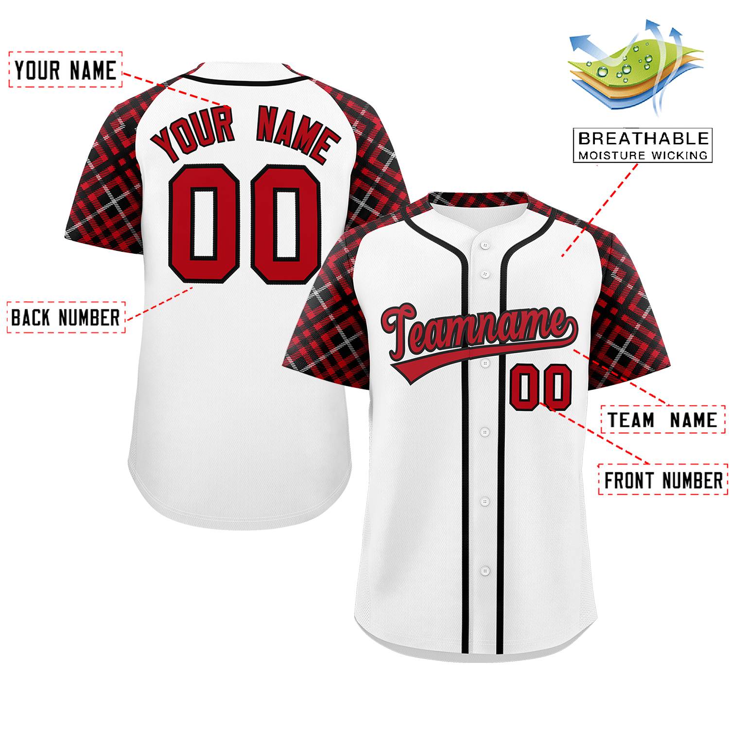 Custom White Red-Black Personalized Raglan Sleeves Authentic Baseball Jersey