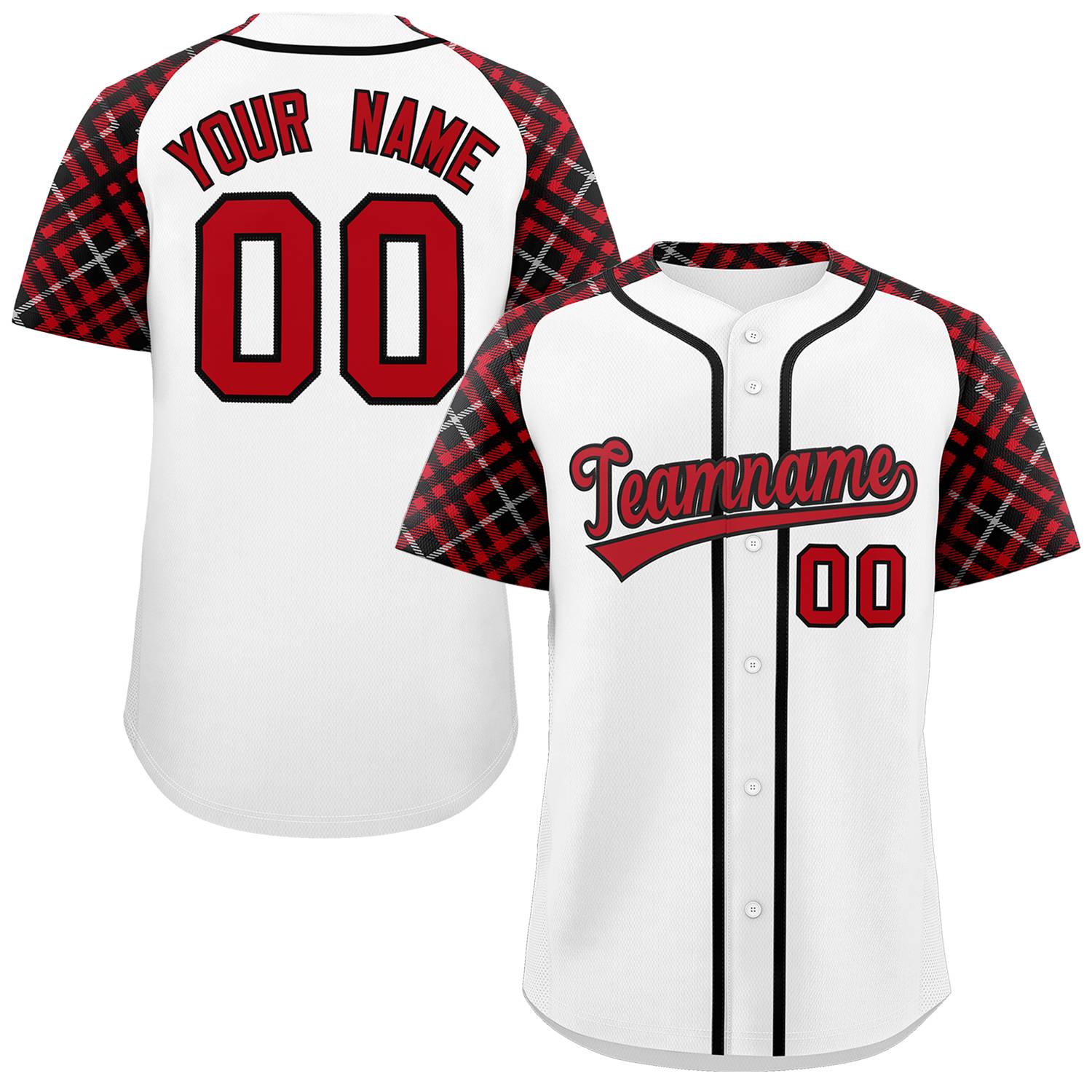 Custom White Red-Black Personalized Raglan Sleeves Authentic Baseball Jersey