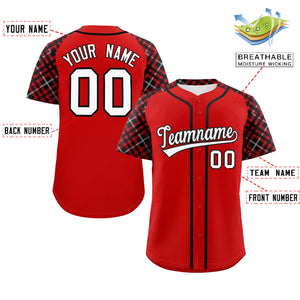 Custom Red White-Black Personalized Raglan Sleeves Authentic Baseball Jersey