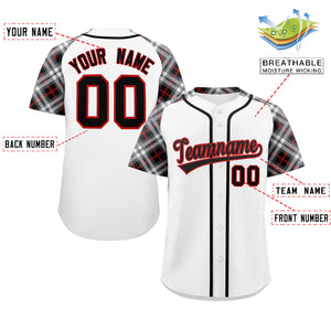 Custom White Black-Red Personalized Raglan Sleeves Authentic Baseball Jersey