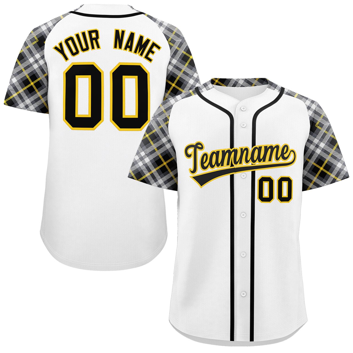 Custom White Black-Gold Personalized Raglan Sleeves Authentic Baseball Jersey