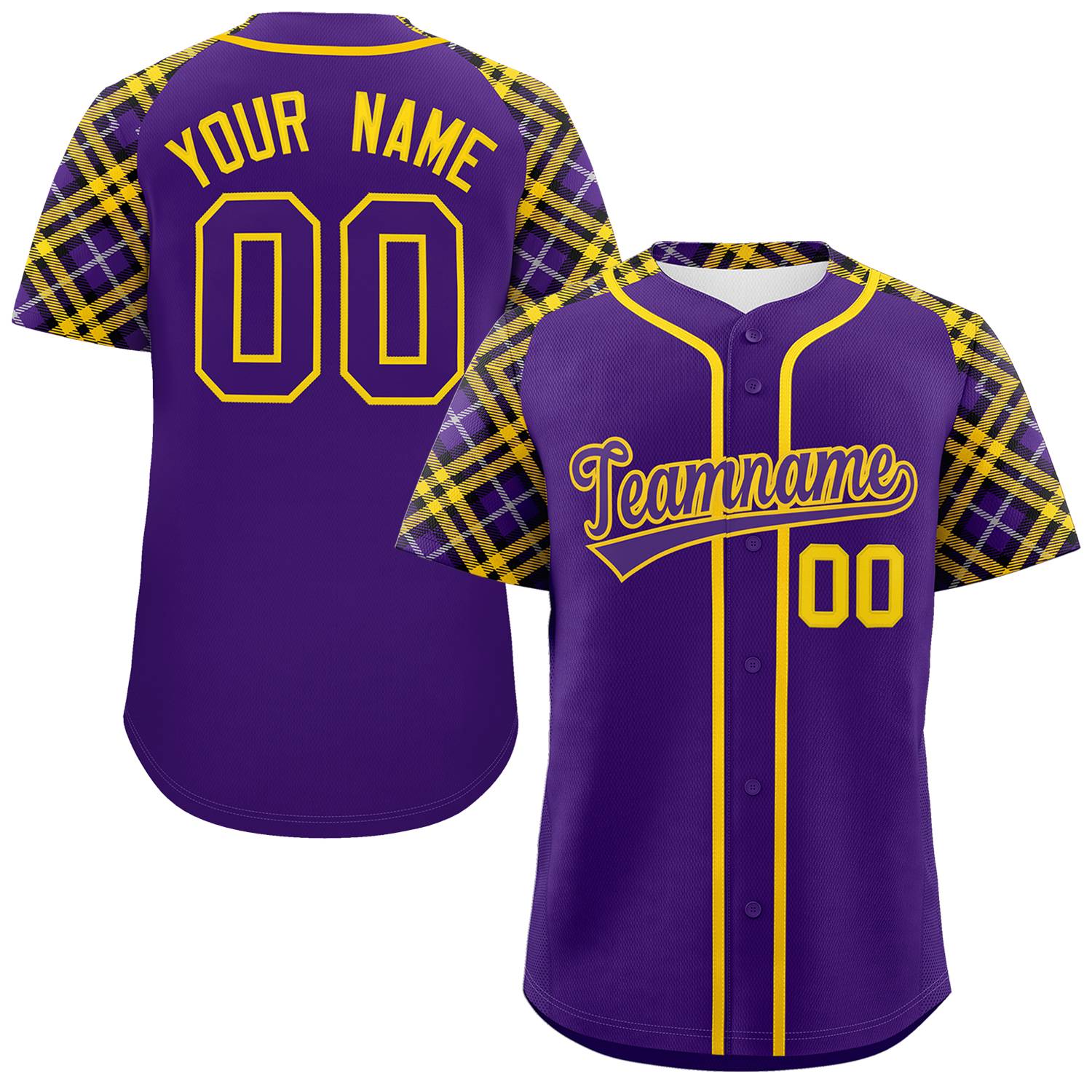 Custom Purple Purple-Gold Personalized Raglan Sleeves Authentic Baseball Jersey