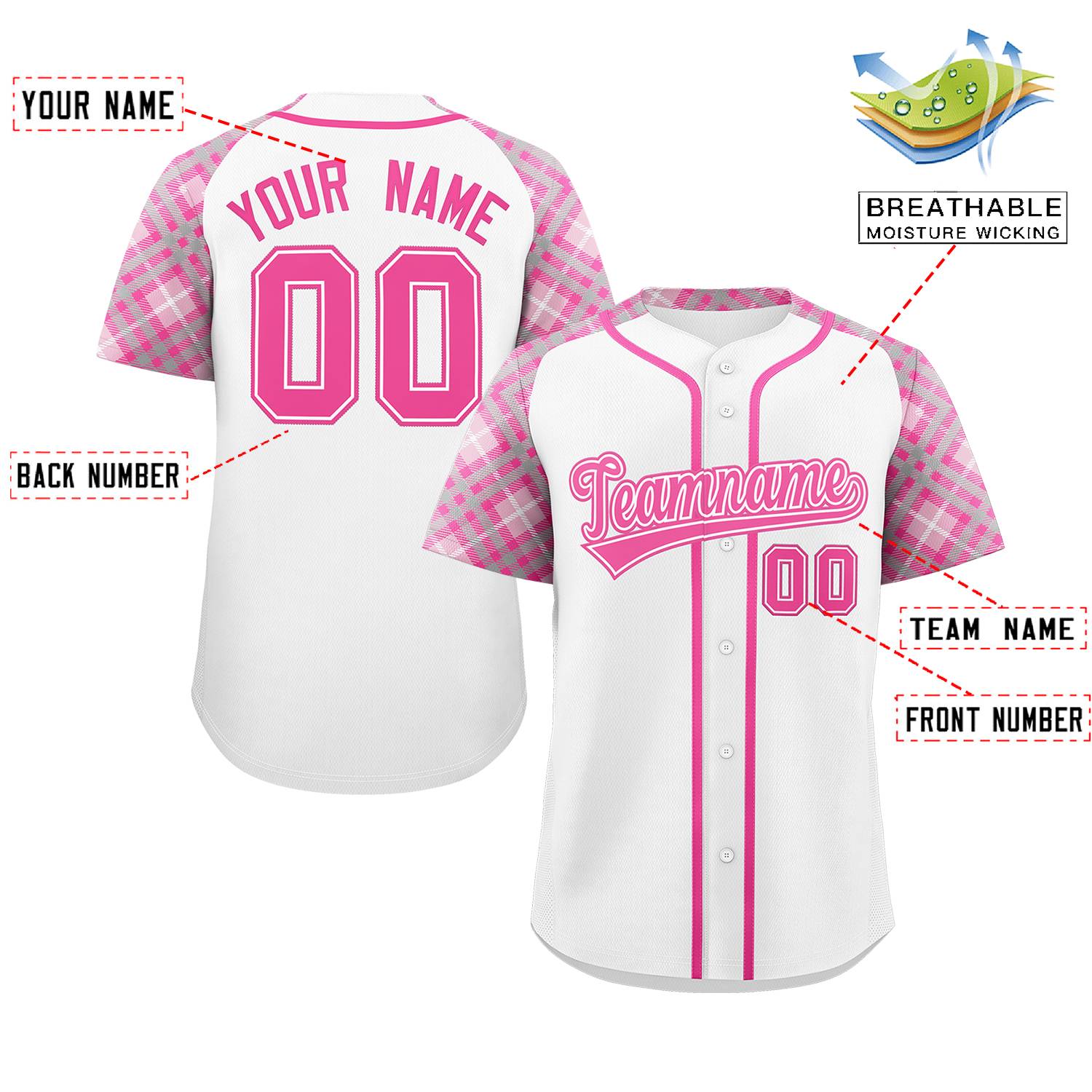 Custom White Pink- Personalized Raglan Sleeves Authentic Baseball Jersey