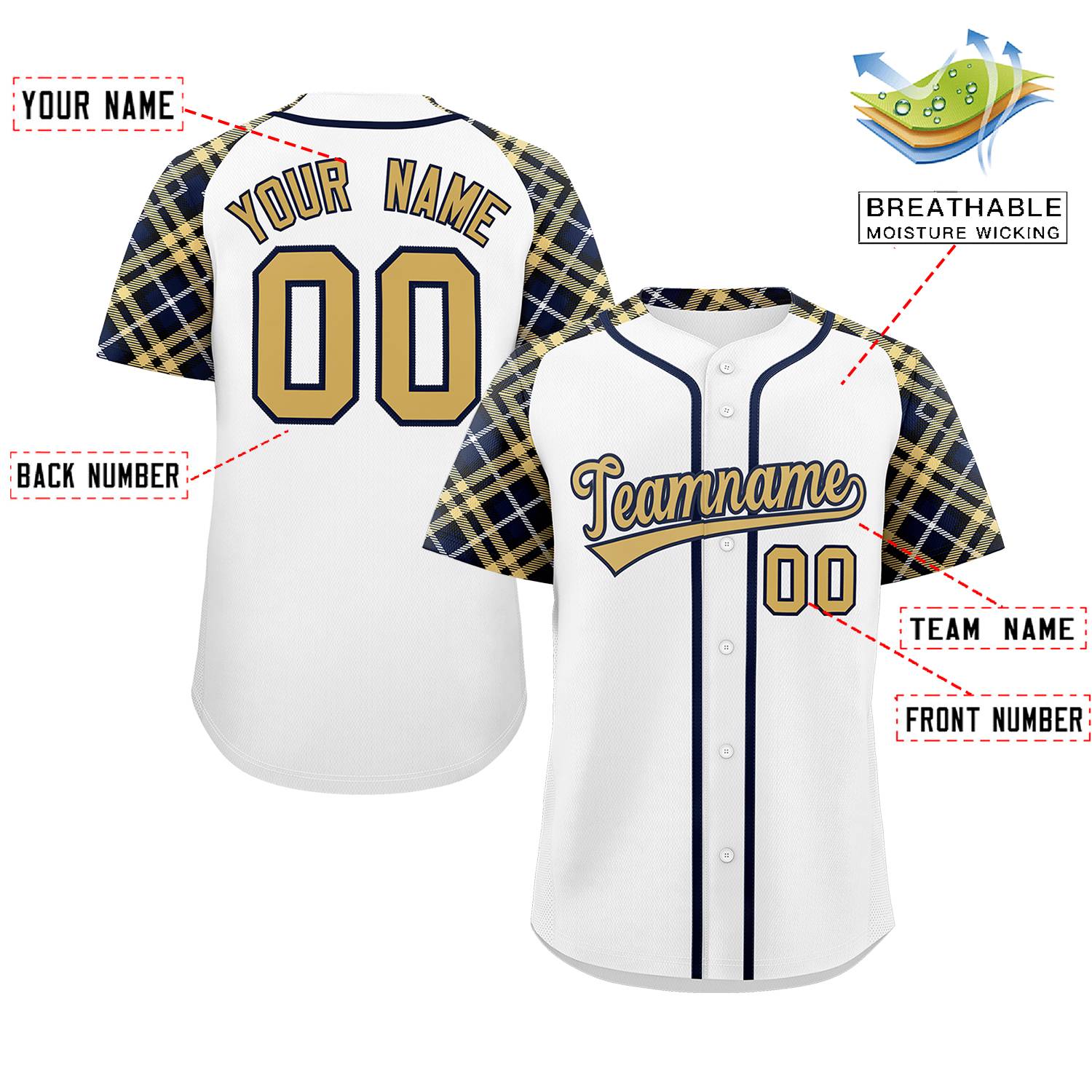 Custom White Khaki-Navy Personalized Raglan Sleeves Authentic Baseball Jersey