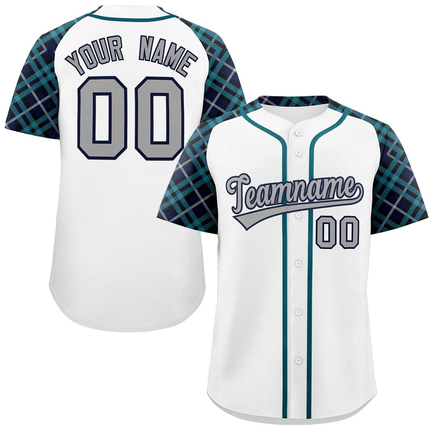 Custom White Gray-Navy Personalized Raglan Sleeves Authentic Baseball Jersey