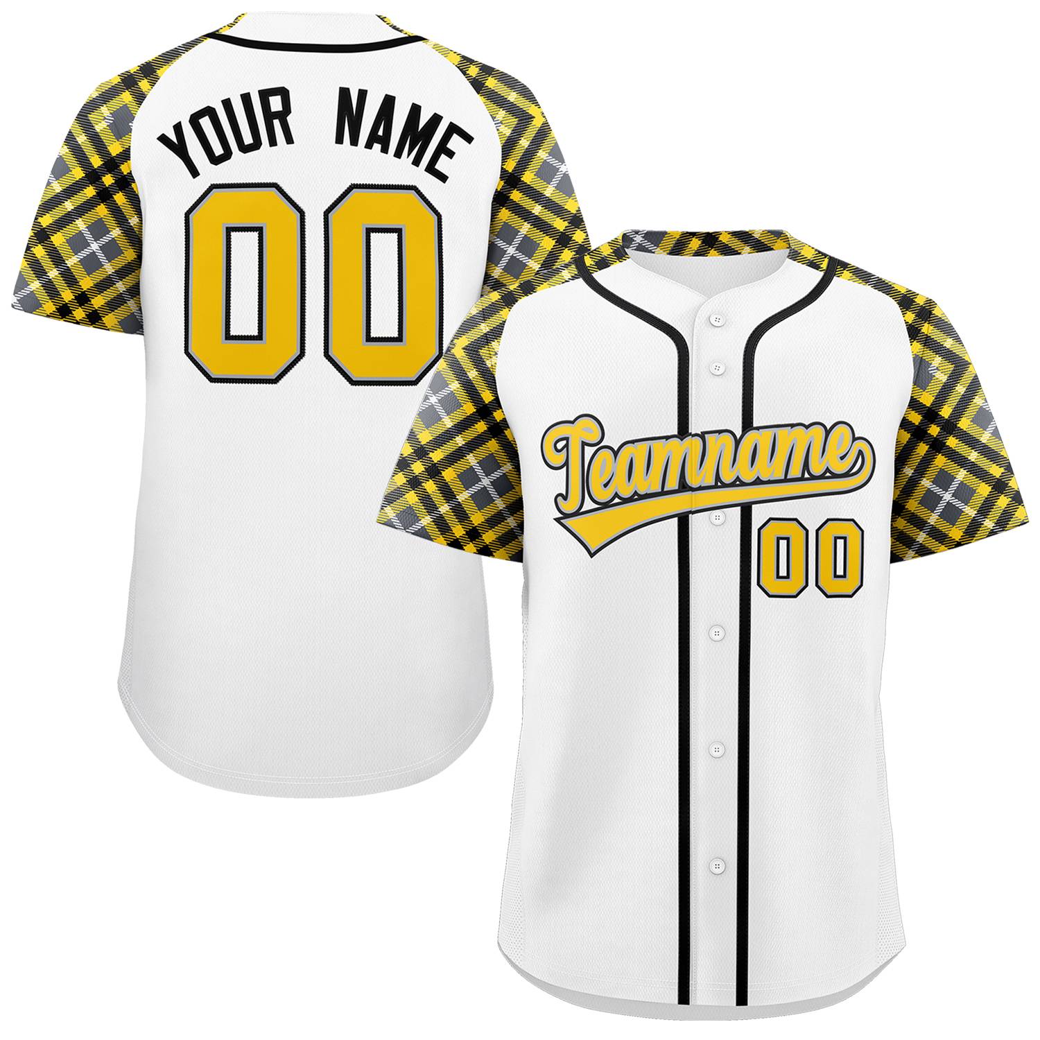 Custom White Gold-Black Personalized Raglan Sleeves Authentic Baseball Jersey