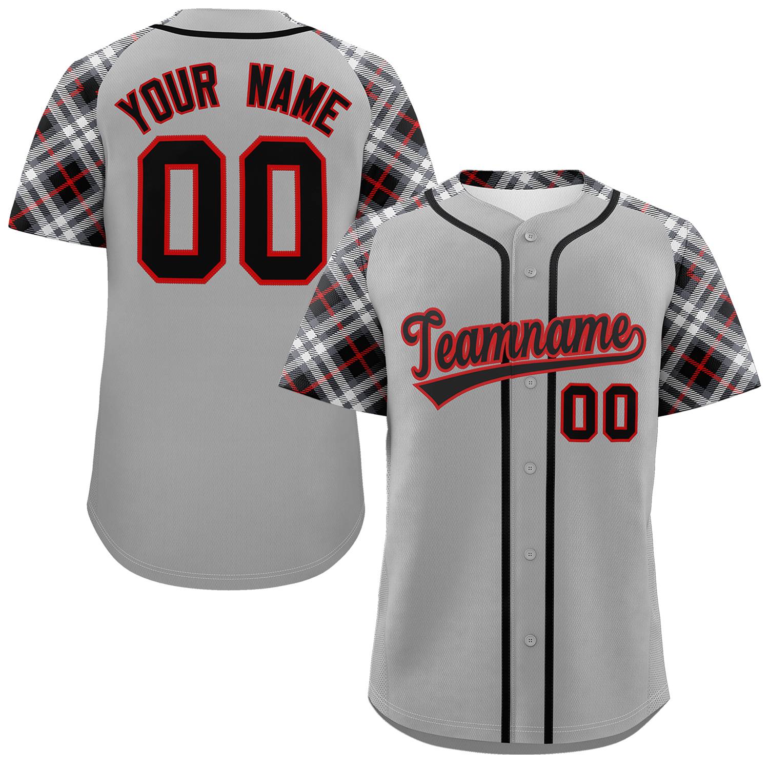 Custom Gray Black-Red Personalized Raglan Sleeves Authentic Baseball Jersey