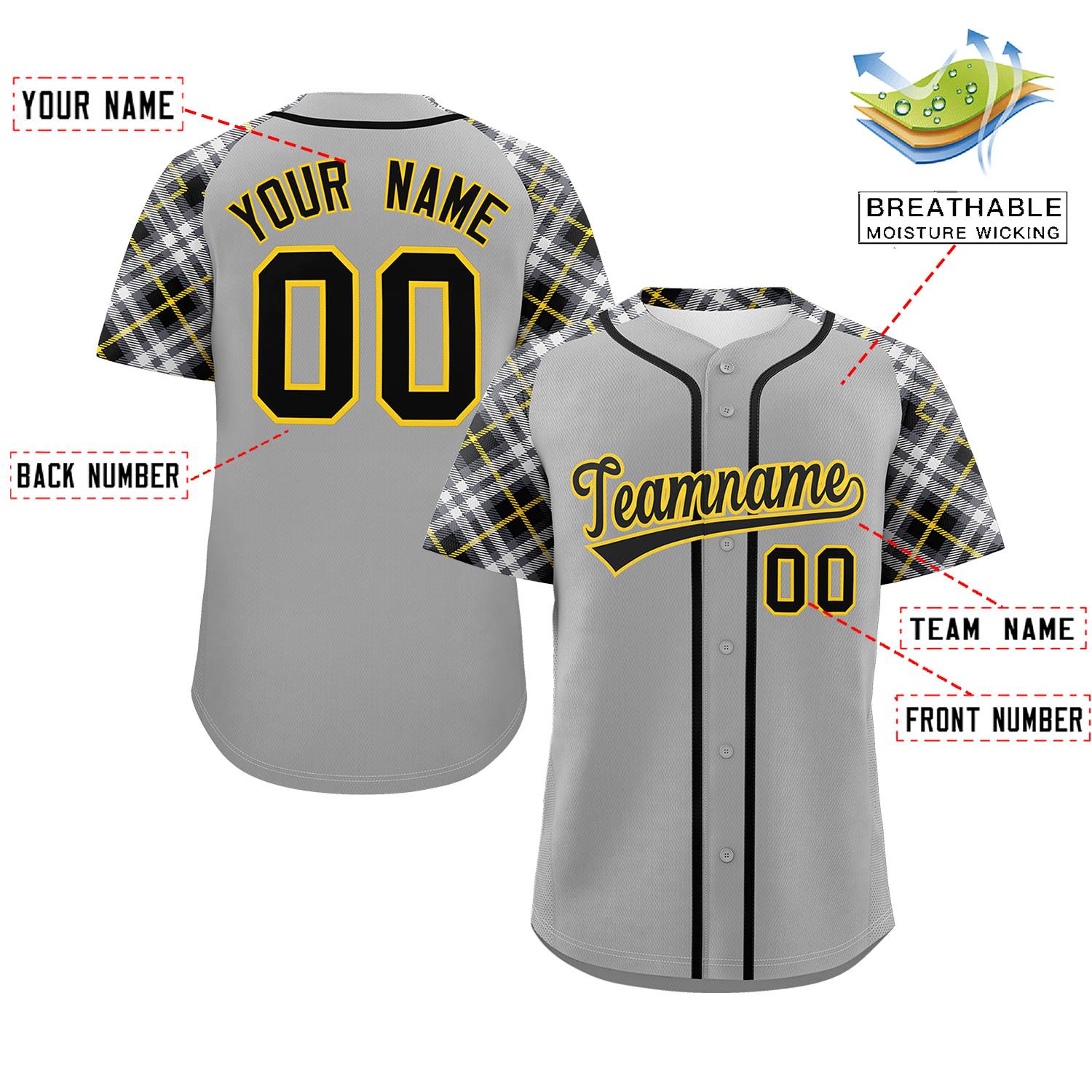 Custom Gray Black-Gold Personalized Raglan Sleeves Authentic Baseball Jersey