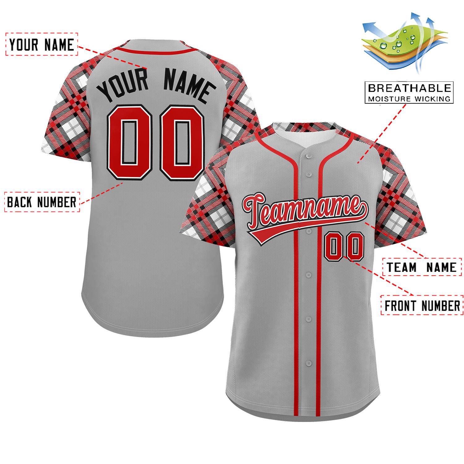 Custom Gray Red-Black Personalized Raglan Sleeves Authentic Baseball Jersey