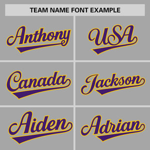 Custom Gray Purple-Gold Personalized Raglan Sleeves Authentic Baseball Jersey