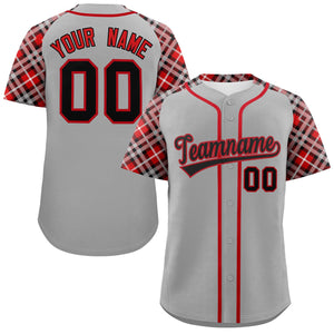 Custom Gray Black-Red Personalized Raglan Sleeves Authentic Baseball Jersey