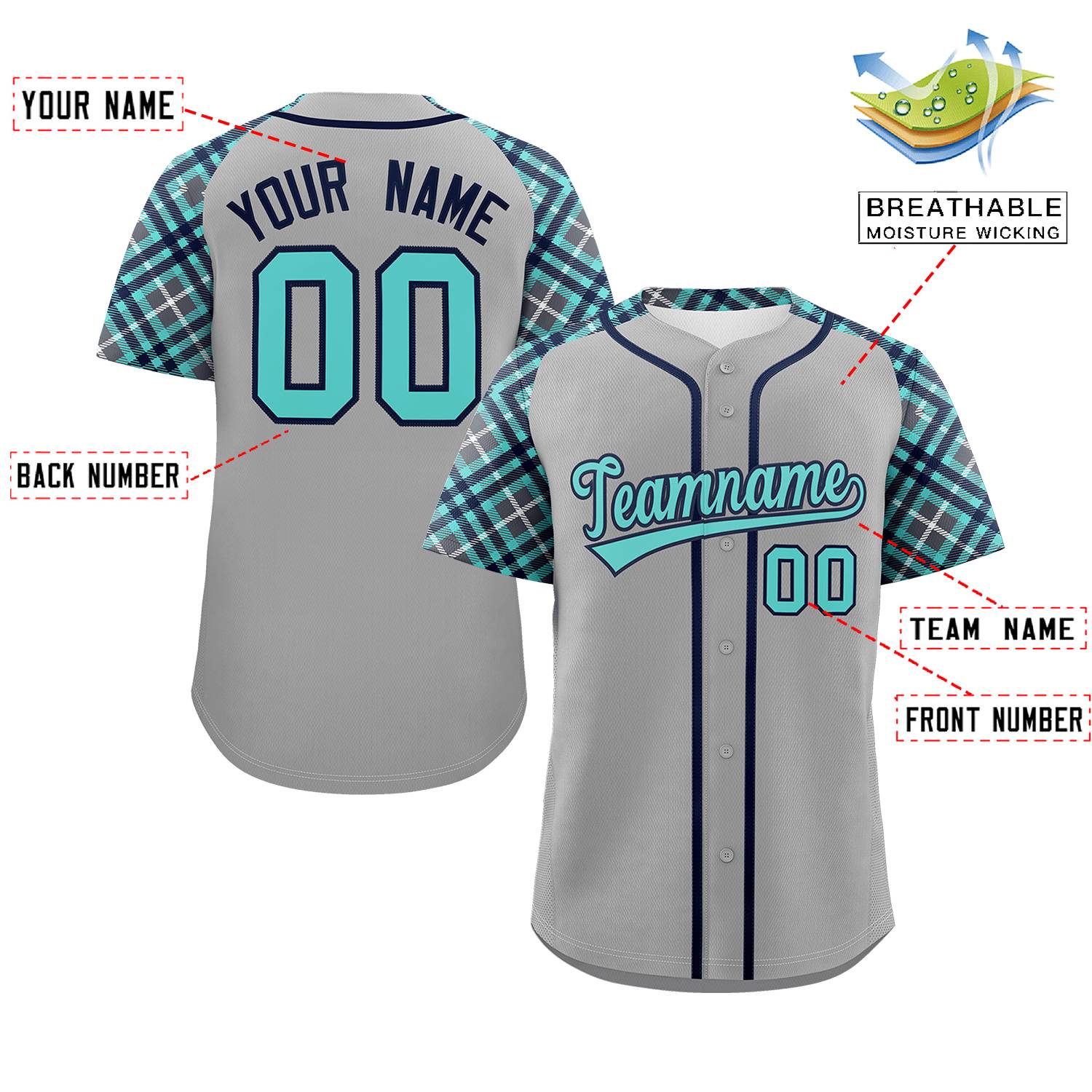 Custom Gray Bright Green-Navy Personalized Raglan Sleeves Authentic Baseball Jersey