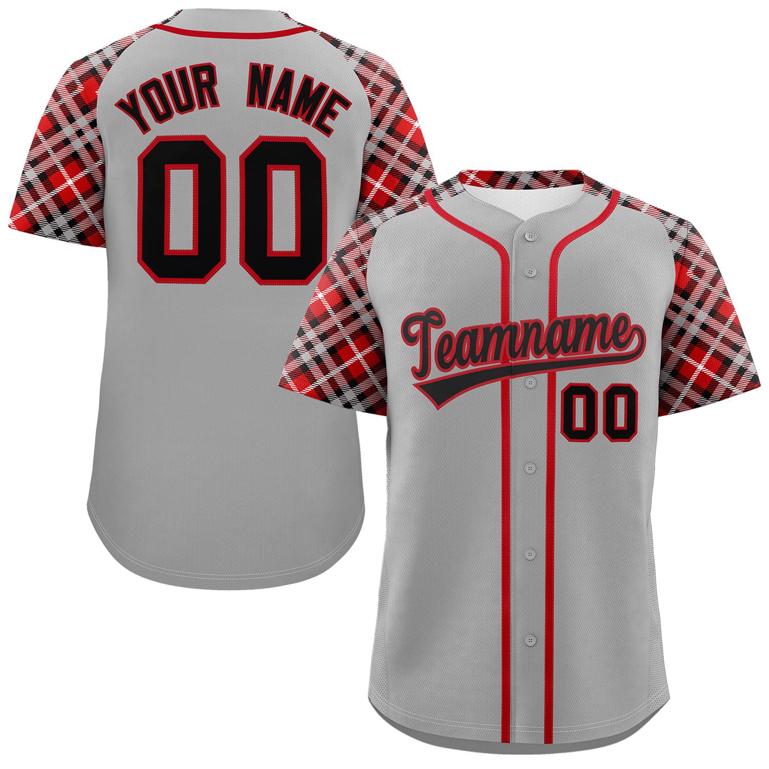 Custom Gray Black-Red Personalized Raglan Sleeves Authentic Baseball Jersey