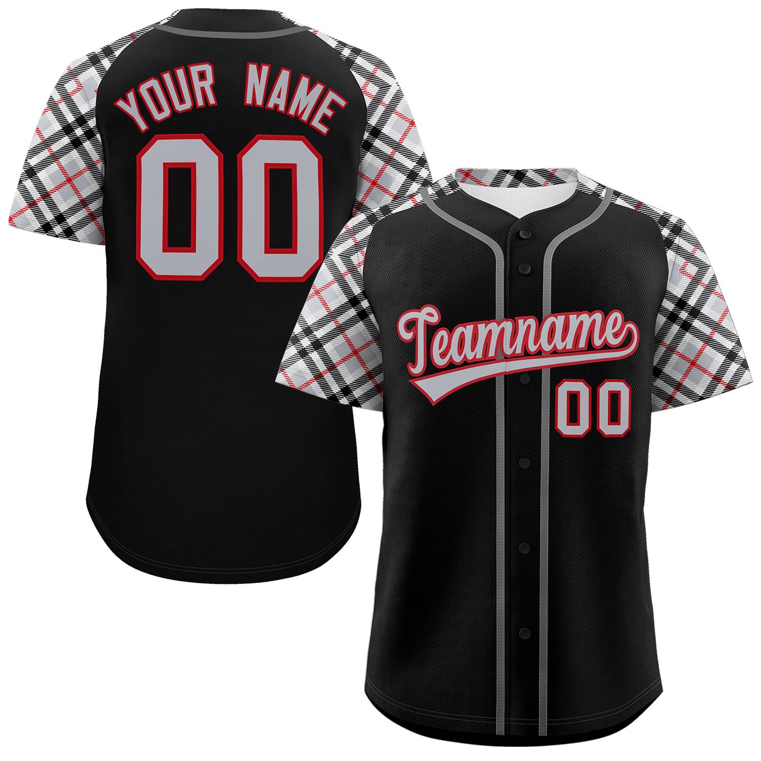 Custom Black Gray-Red Personalized Raglan Sleeves Authentic Baseball Jersey