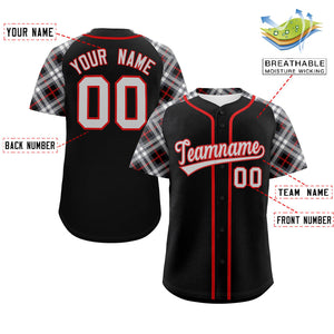 Custom Black Gray-Red Personalized Raglan Sleeves Authentic Baseball Jersey