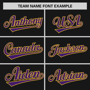 Custom Black Purple-Gold Personalized Raglan Sleeves Authentic Baseball Jersey