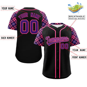 Custom Black Purple-Pink Personalized Raglan Sleeves Authentic Baseball Jersey