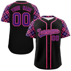 Custom Black Purple-Pink Personalized Raglan Sleeves Authentic Baseball Jersey