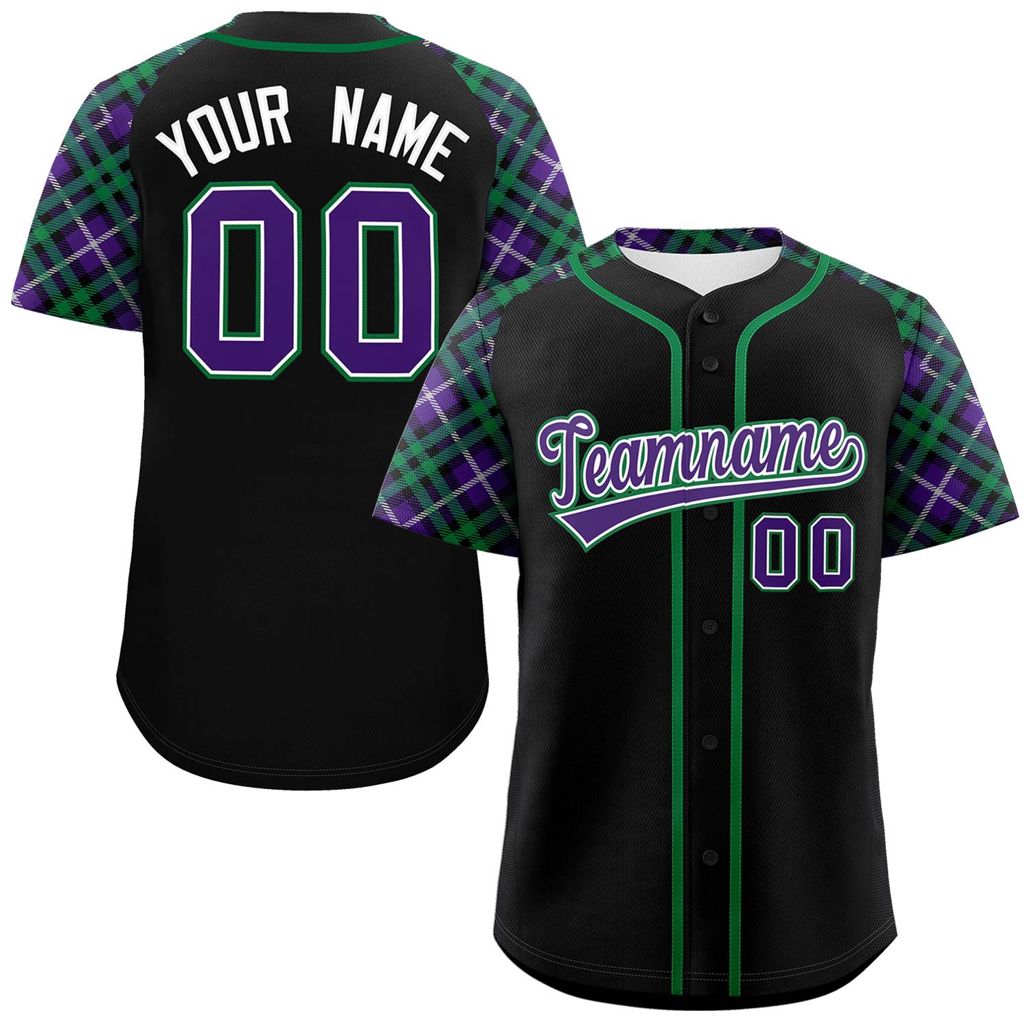 Custom Black Purple-Teal Personalized Raglan Sleeves Authentic Baseball Jersey