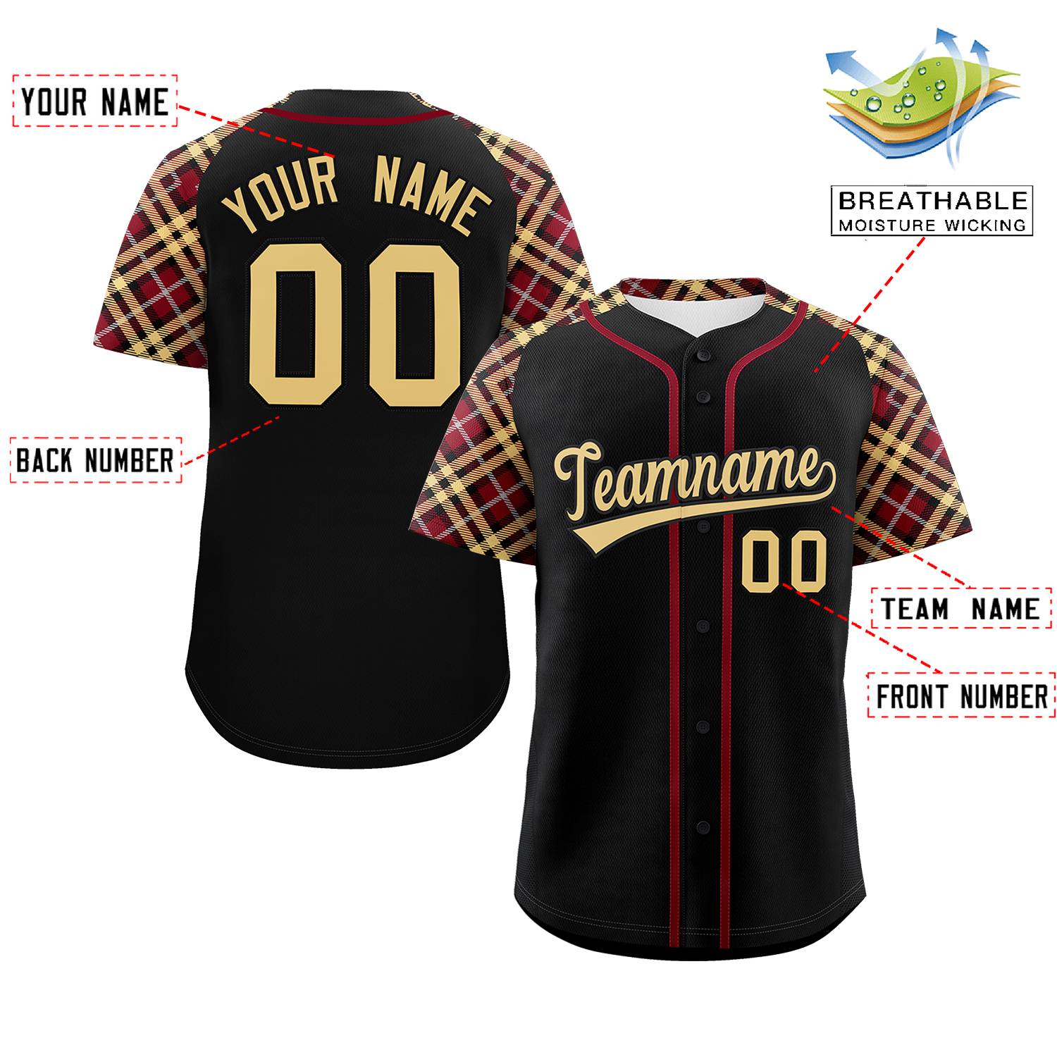 Custom Black Khaki- Personalized Raglan Sleeves Authentic Baseball Jersey