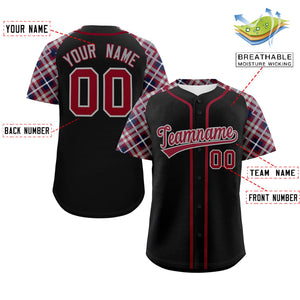 Custom Black Crimson-Dark Gray Personalized Raglan Sleeves Authentic Baseball Jersey