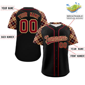 Custom Black Crimson-Old Gold Personalized Raglan Sleeves Authentic Baseball Jersey