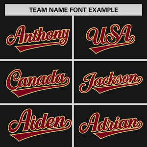 Custom Black Crimson-Old Gold Personalized Raglan Sleeves Authentic Baseball Jersey