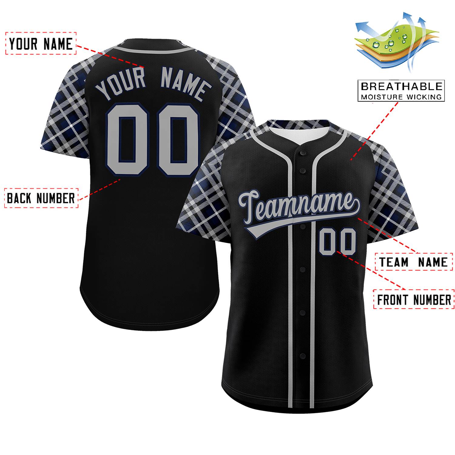 Custom Black Gray-Navy Personalized Raglan Sleeves Authentic Baseball Jersey