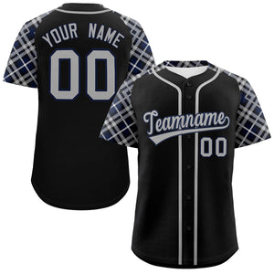 Custom Black Gray-Navy Personalized Raglan Sleeves Authentic Baseball Jersey