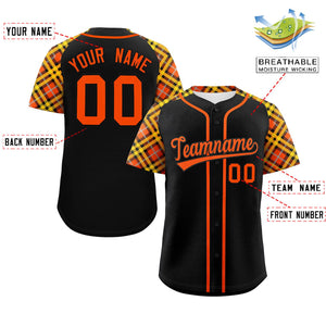 Custom Black Orange- Personalized Raglan Sleeves Authentic Baseball Jersey