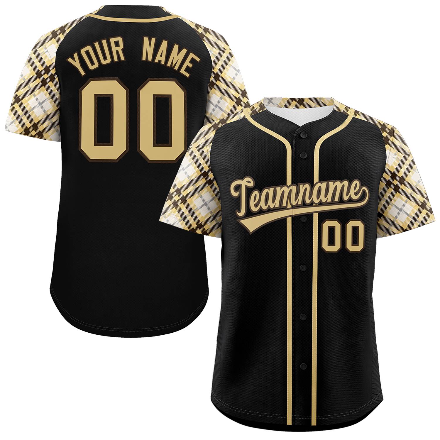 Custom Black Yellow- Personalized Raglan Sleeves Authentic Baseball Jersey