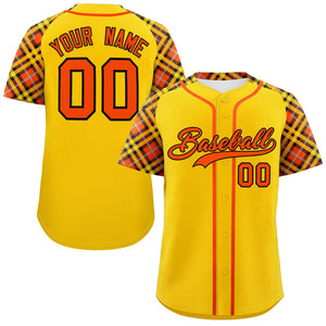 Custom Gold Orange-Black Personalized Raglan Sleeves Authentic Baseball Jersey