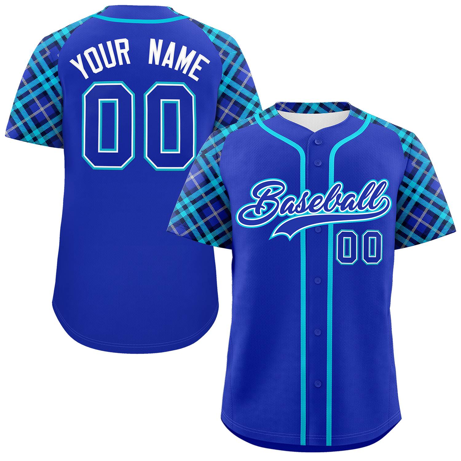 Custom Royal-Sky Blue Personalized Raglan Sleeves Authentic Baseball Jersey