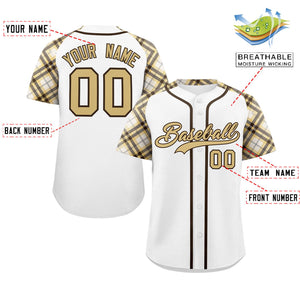 Custom White Khaki-Brown Personalized Raglan Sleeves Authentic Baseball Jersey